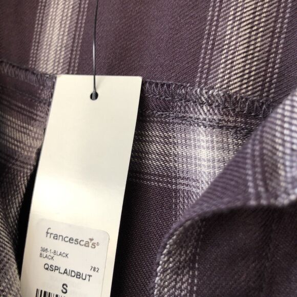 Francescas blue rain button up shirt small long sleeve plaid purple light ti - Picture 3 of 11